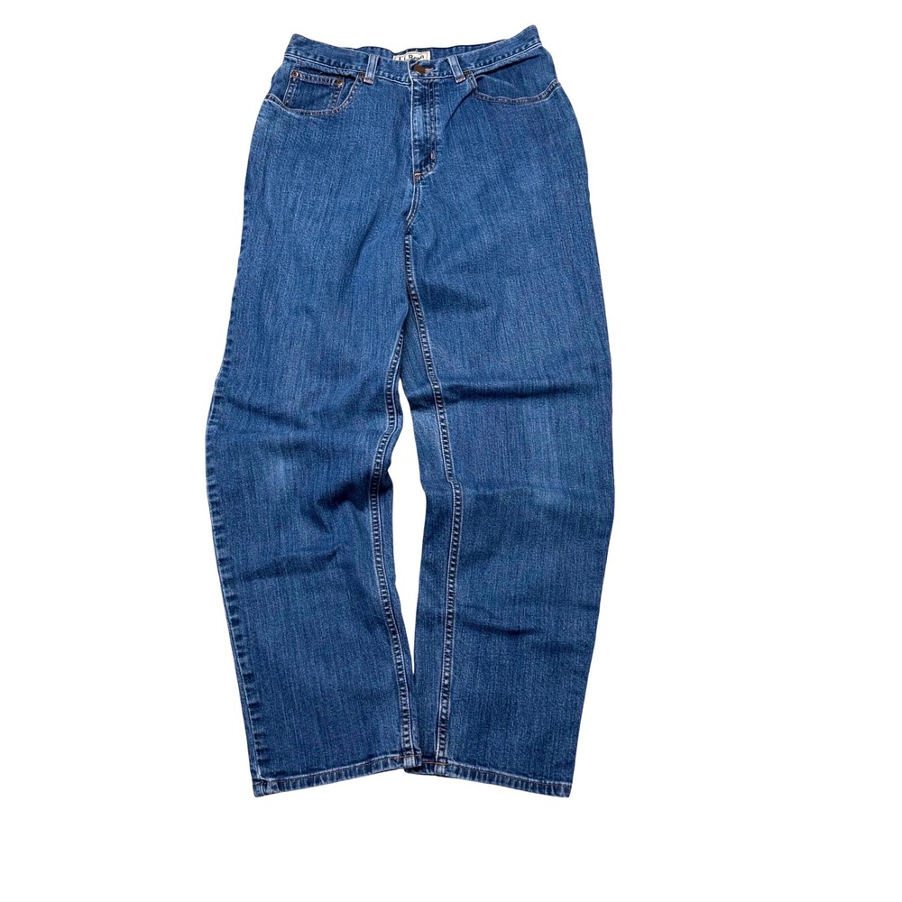 LL Bean Natural Fit Straight Leg Jeans Womens 12 Medium Wash High Rise Denim